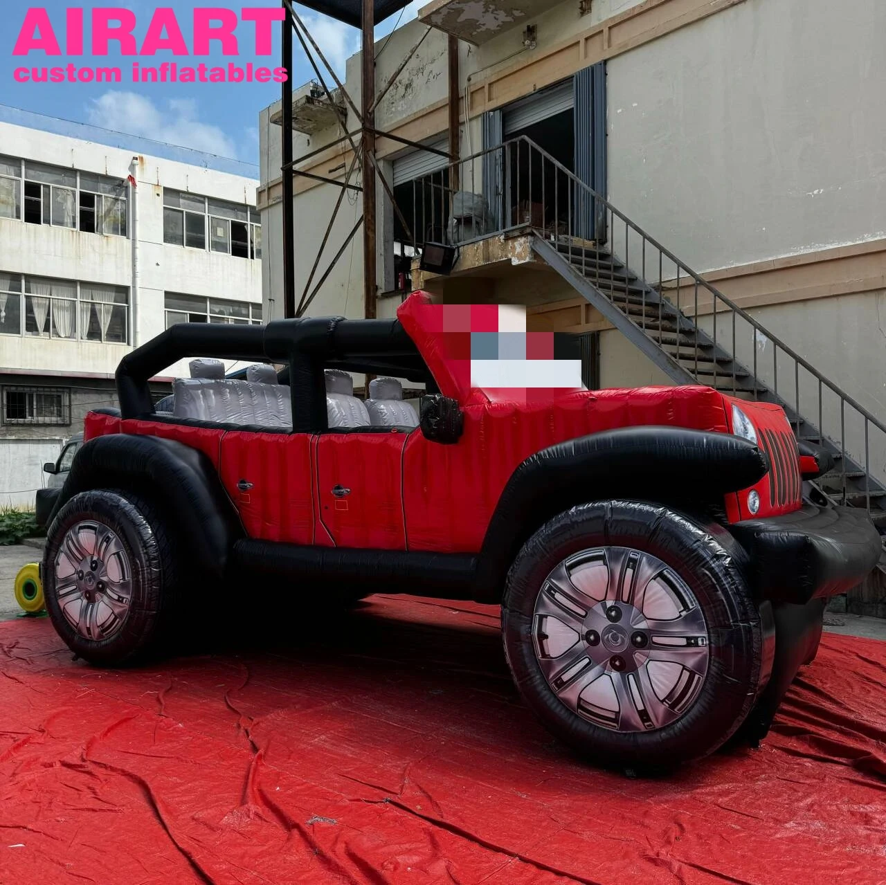 High Quality Inflatable Car Simulation Inflatable Pvc Jeep Red Color Inflatable Jeep Car