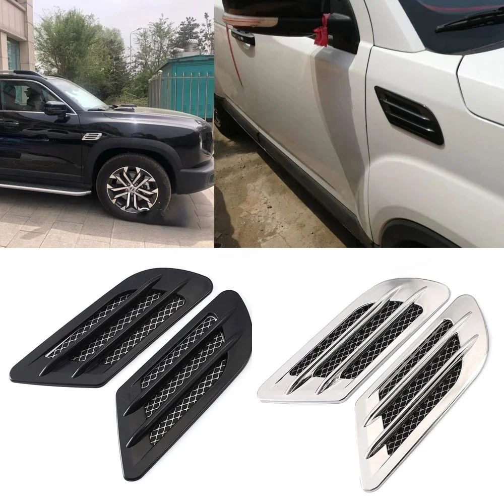 2 Pezzi Cover Decorativa Per Presa D'aria Auto - Griglia Cofano Universale Nero Argento 36,5x3,7 Cm - Adesivo Esterno Tuning