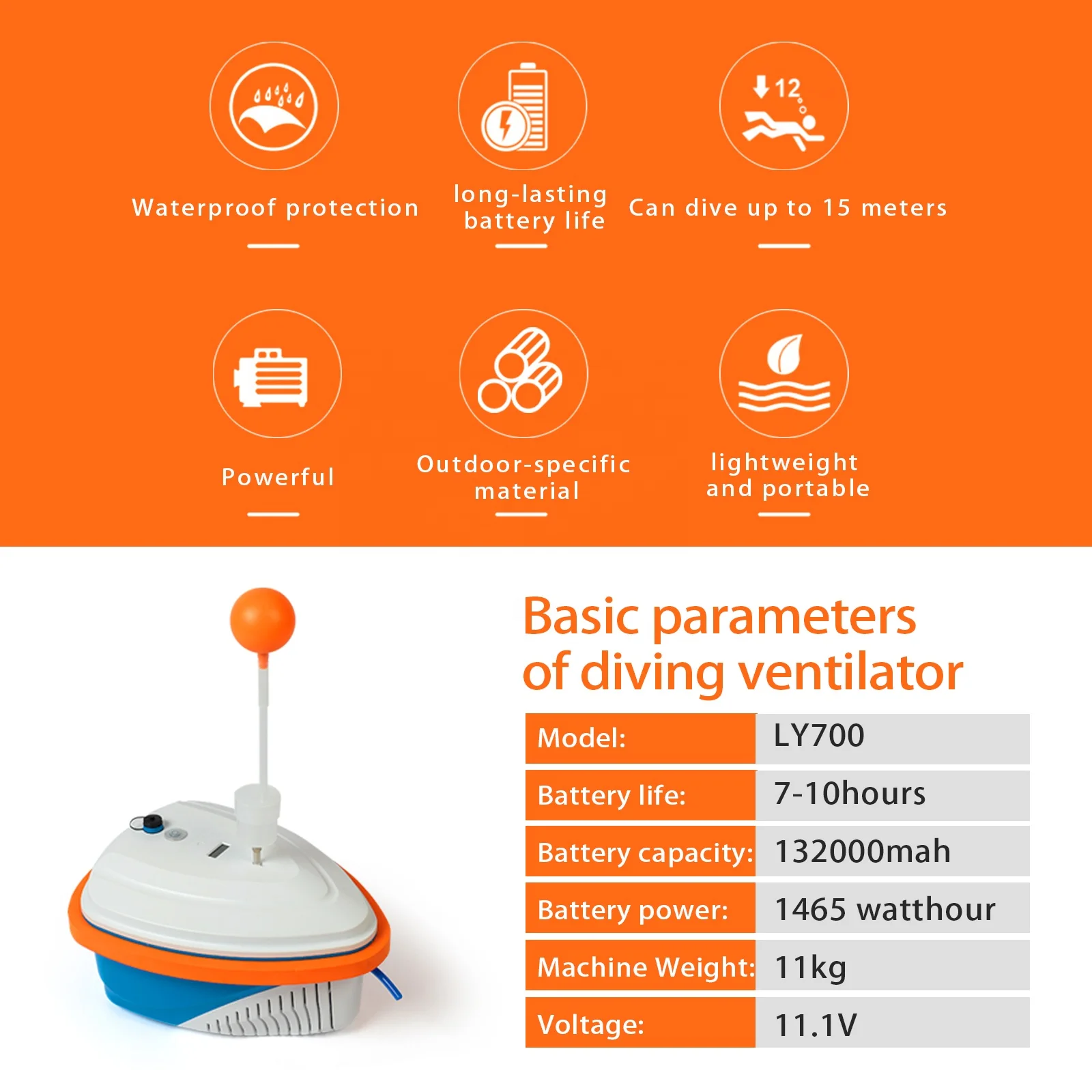 TUXING LY700 High Quality Waterproof Protection Shooting Dive 7Hours Fishing Tankless Air Breathing Ventilator Diving Compressor