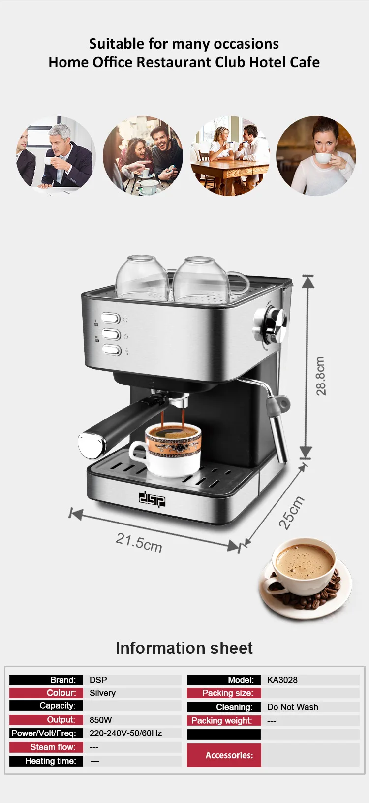 KA3038 Home Office small Espresso semi-automatic milk frother integrated coffee machine