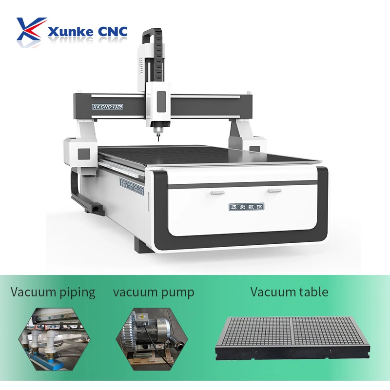 Xunke 1325 CNC Router Machine Hot Sale 3 Axis Wood Cutting Sign Letter Acrylic PVC Aluminum 1325 CNC Router Vacuum for New
