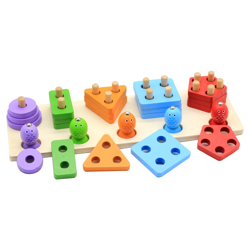 Деревянные блоки, сортировка, гнездо, штабелирование, рыбалка, Обучающие игрушки Монтессори, игрушка для ловли рыбы
