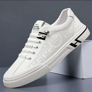 2026 Men's Summer Sports Sneakers Fashionable White Casual Shoes with Embossed Design Slip-On Closure All-Match Youth Style