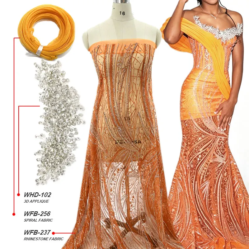 WFB-237 Show Girl Costume Gold Glitter Luxury Beaded Lace Fabric Crystal Rhinestone Bead Sequin Tulle Mesh for Prom Gown WFB-237 Show Girl Costume Gold Glitter Luxury Beaded Lace Fabric Crystal Rhinestone Bead Sequin Tulle Mesh for Prom Gown