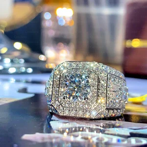 18K gold men's diamond ring, 2.03-carat  lab-grown round diamond, accented with 1.17 carats of pavé-set accent diamonds