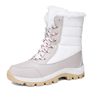 Women's Winter Waterproof Boots Black Cotton PU Shoes with Fleece Thickened Warm Snow-proof Features Plus Size