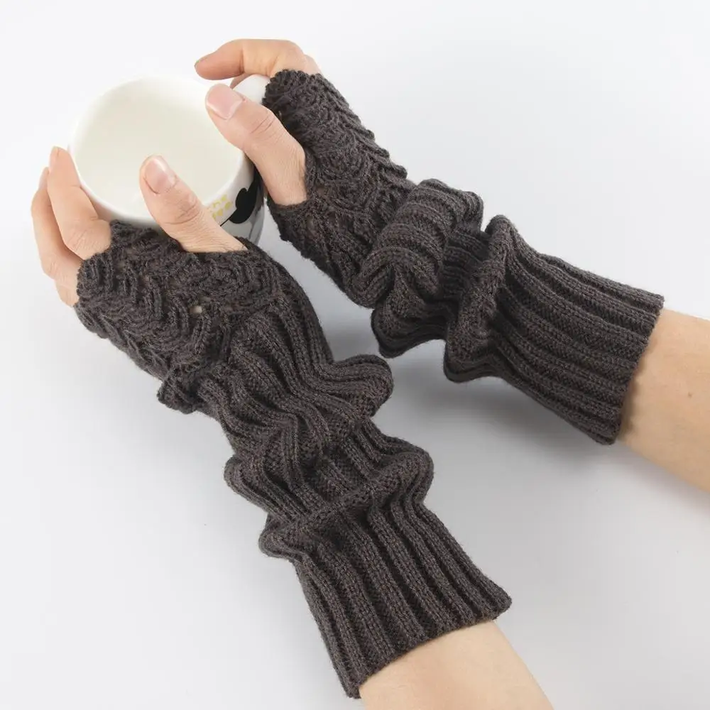 Winter Arm Warmers Knit Fingerless Hand Gloves Thumbhole Long Mittens