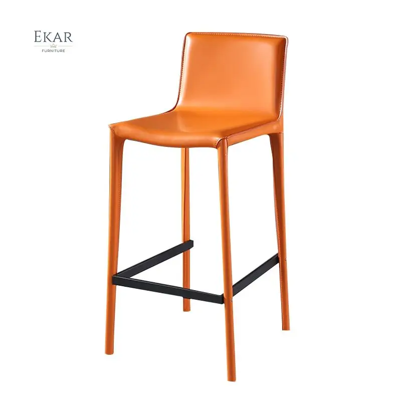 Ekar Furniture Foshan Supplier Nordic Design Saddle Leather Luxury Home Bar High Chair