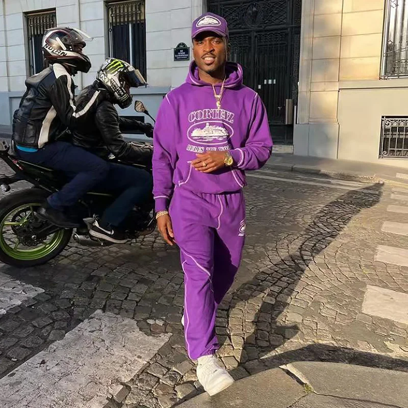 Custom Contrast Stitch Hoodie and Sweatpants 2pc Print Pullover Tech Fleece 100% Cotton Oversized Streetwear Sport Tracksuit Set gallery 4