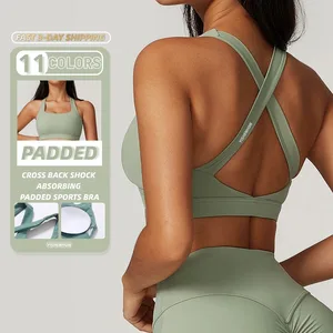 YISHENHON Women's High-Intensity Running Outdoor Fitness Tops Anti-Shake U Neck Soft Seamless Yoga Vest Workout Inner Wear Sets