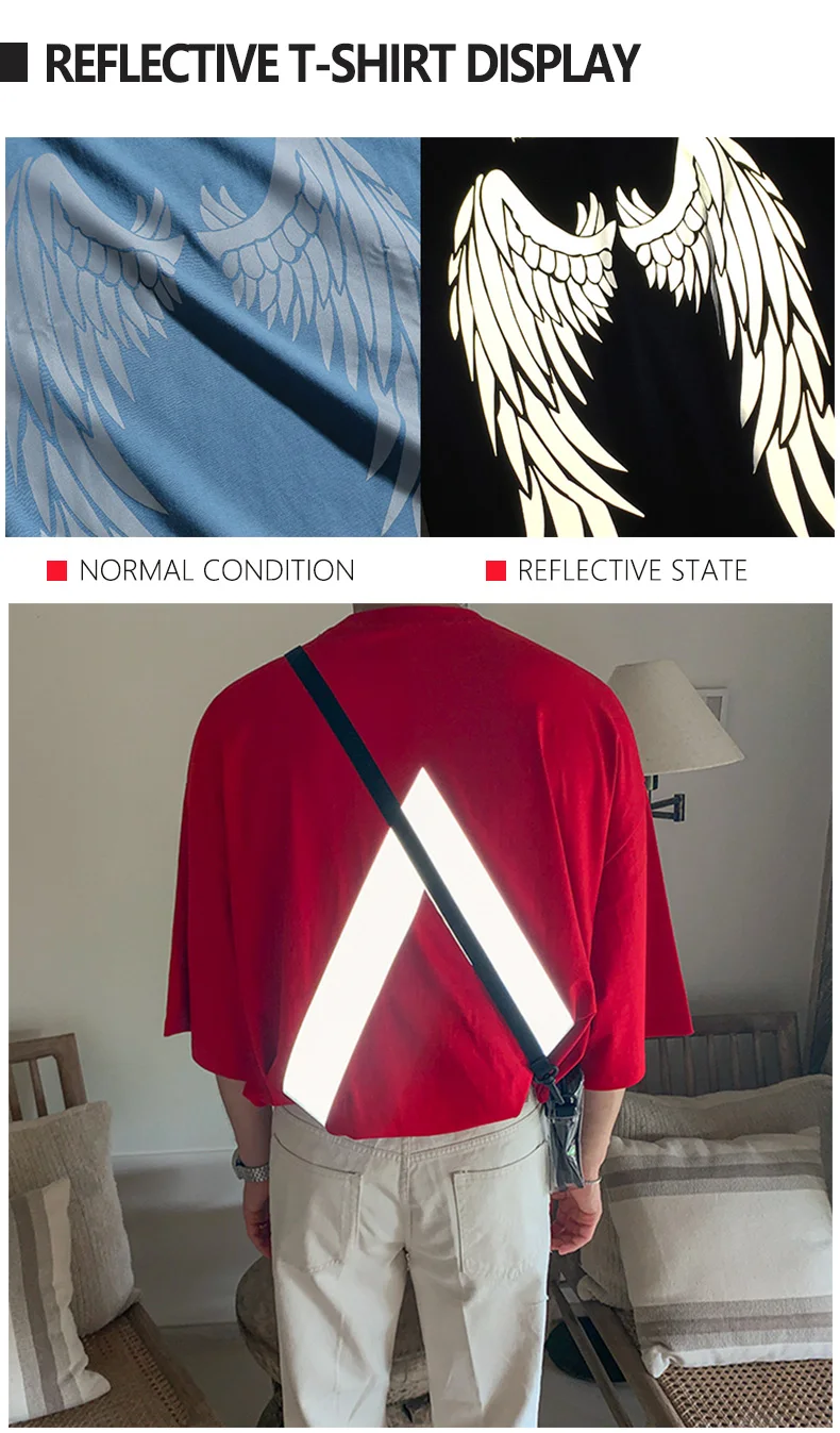 Popular Reflective Tshirt Customization Cotton Luxury Reflecting Light