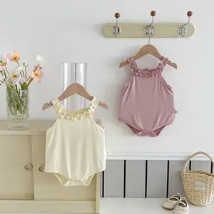 Baby Girl's Sweet Vest New Summer Outfit Cute Ruffled Straps Solid Baby Romper