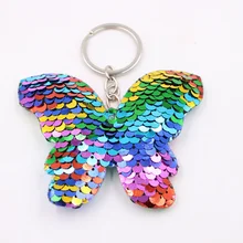 Nicro Factory Price Glitter Sequins Bag Pendant Fashion Keychain Gift for Girls Women Rainbow Color Butterfly Shape Key Chain