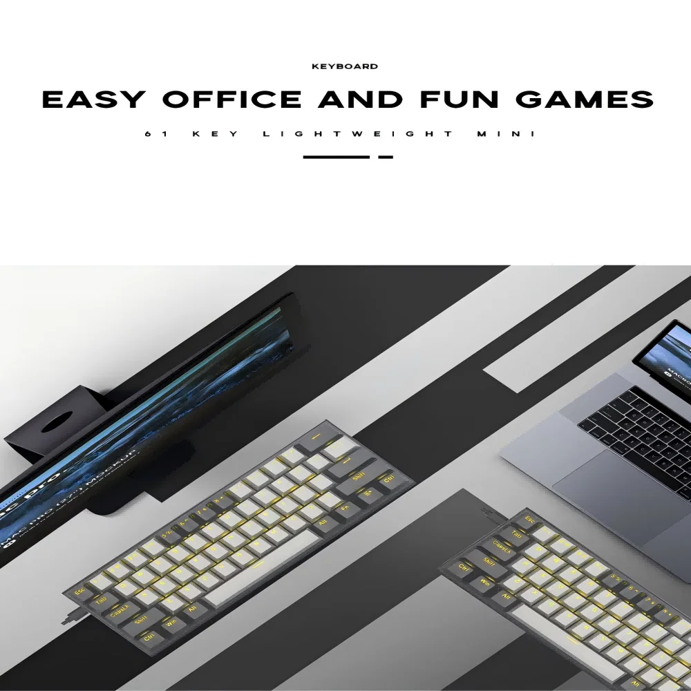 LOW  MOQ  LOGO Customize  Professional 61 Key LED Backlit Mechanical Gaming Keyboard USB Wired 60 Percent Mechanical Keyboard
