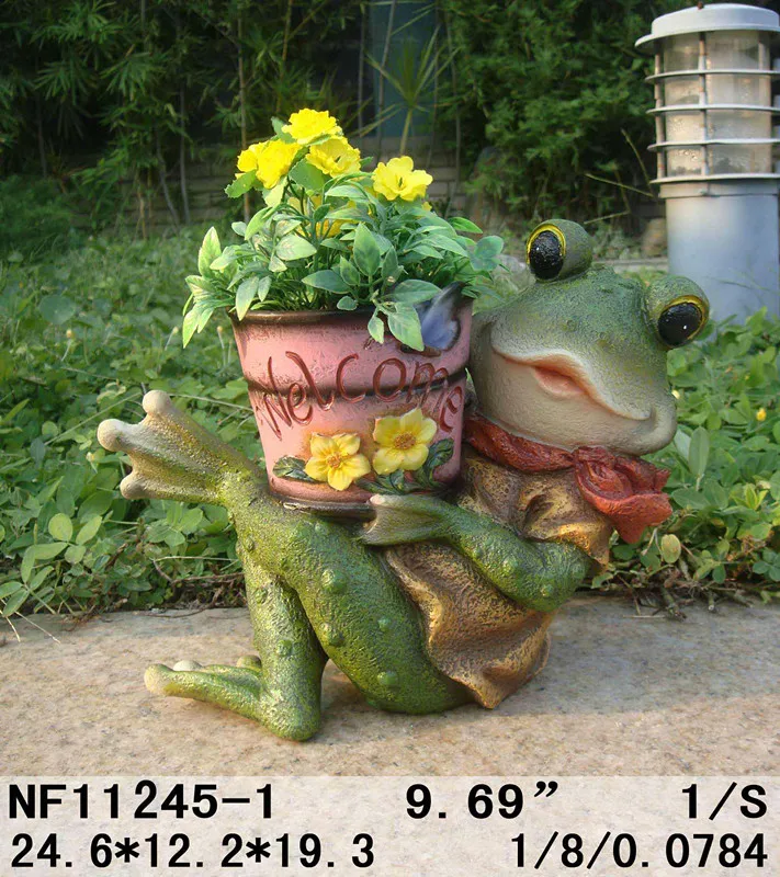 home garden decor animal frog shaped statue flower pot office desktop