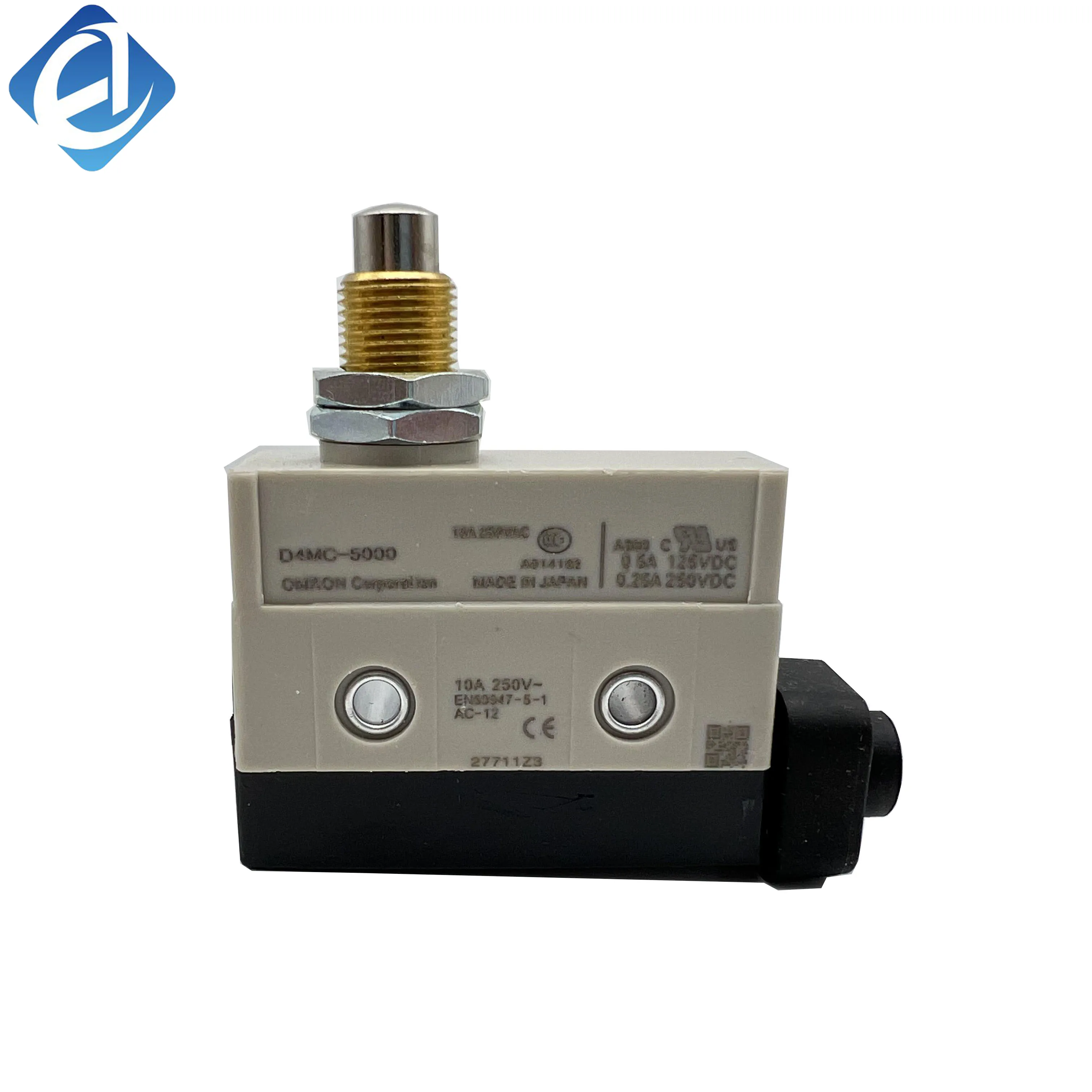 New Original Omron D4MC-5000 enclosed limit switch from D4MC series. Panel-mount plunger actuator, SPDT (1NO+1NC) contacts, 10A/250VAC rating, IP67 protection. Used for industrial position limit detection & equipment safety interlock, long mechanical life
