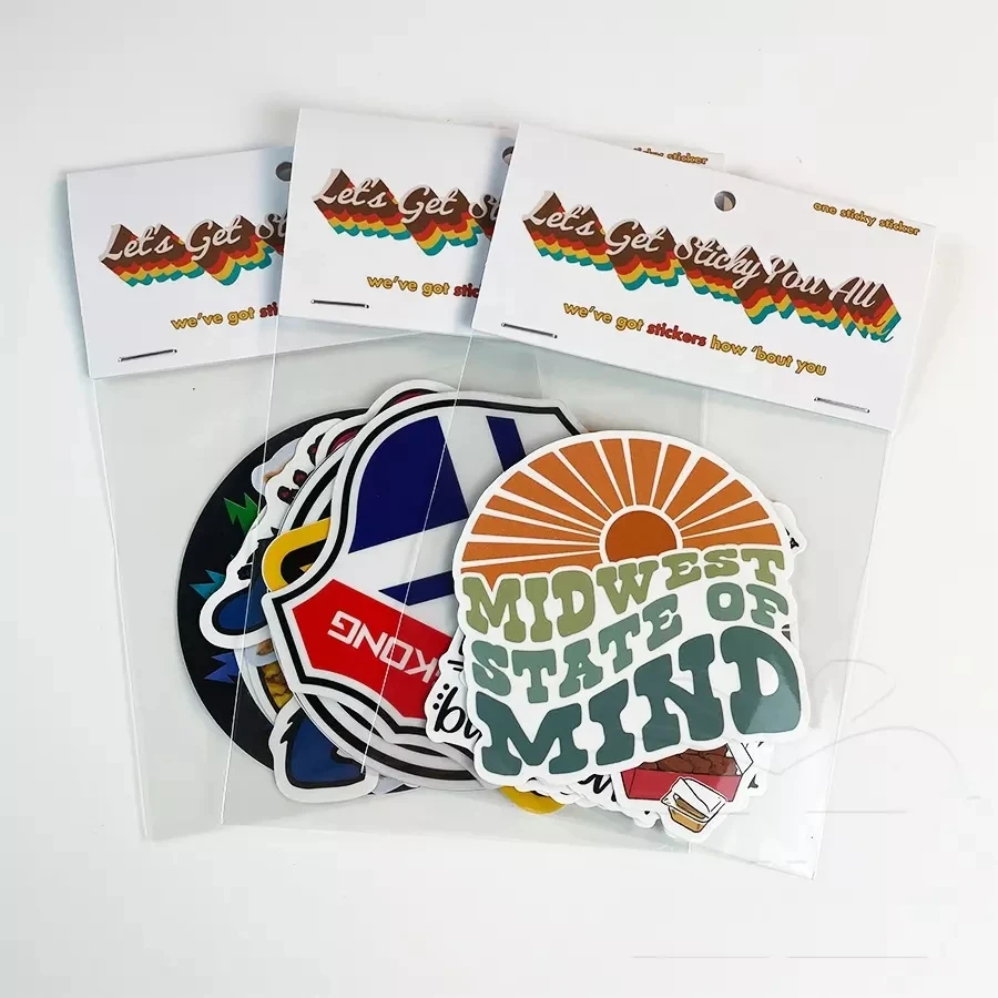 Uv Resist Waterproof Self-Adhesive Vinyl Die Cut Stickers Custom Logo Printed Sticker Pack with Header Card OPP Bag Packed
