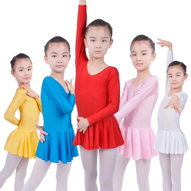 US Kid Girls Long Sleeves Skating Leotard Dress Ballet Gymnastic Skirt Dancewear 