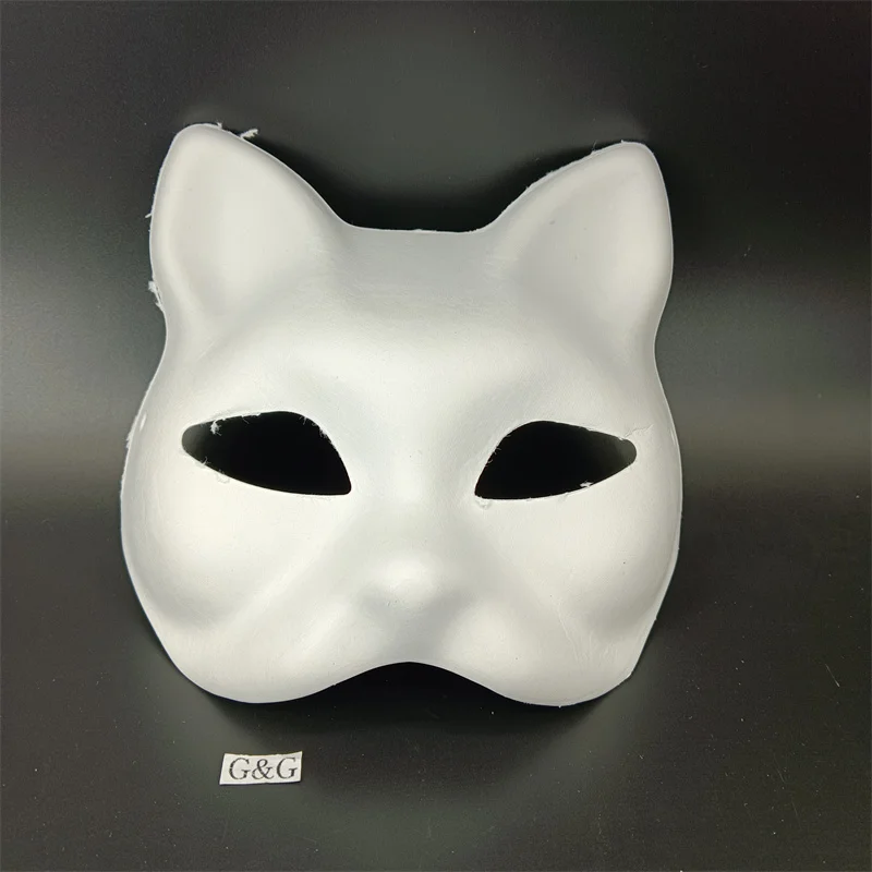 Popular White Paper Mache Hand Painted Half Face Cosplays Masks Diy Cat ...