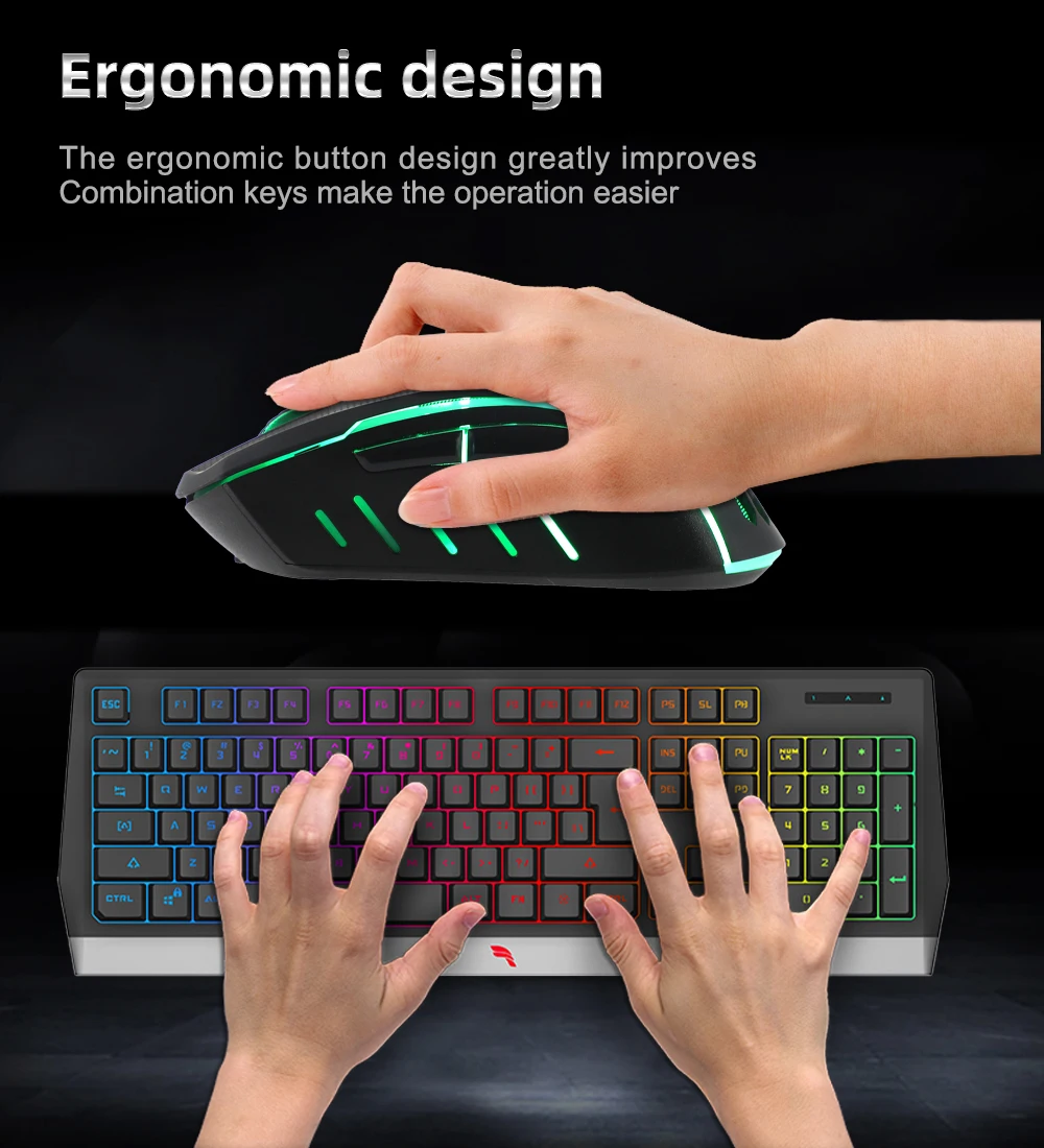 Wireless Keyboard And Mouse Combo 2.4g Rgb With Holes Ergonomic Right