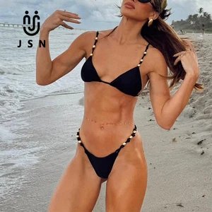 JSN New Swimsuit Sexy Low Waist Biquini Lady Swimwear Holiday Bathing Suit in Bead Micro Bikini Women
