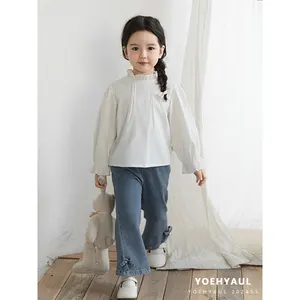 YOEHYAUL Q4082 Cotton Little Girls Solid Blouses&shirts Wholesale White Shirt for Kids Girls Polo Shirts Blouse Top Designs