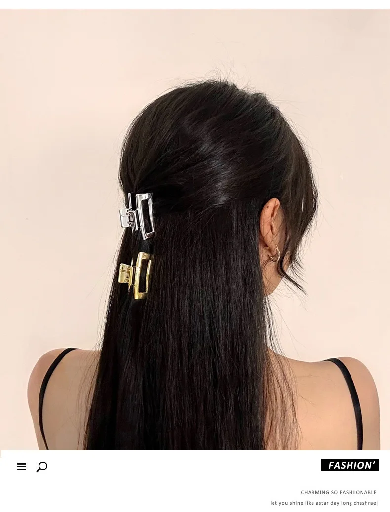 Fermaglio per capelli piccolo in metallo, antiscivolo, rettangolare, forte, accessorio per capelli da donna, 3 pezzi (oro, argento, nero