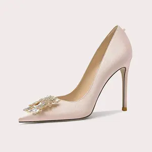 Champagne-colored Silk High-heeled Women's New Style Single Shoes Small Size High-end Feeling Thin Heel Style Shoes