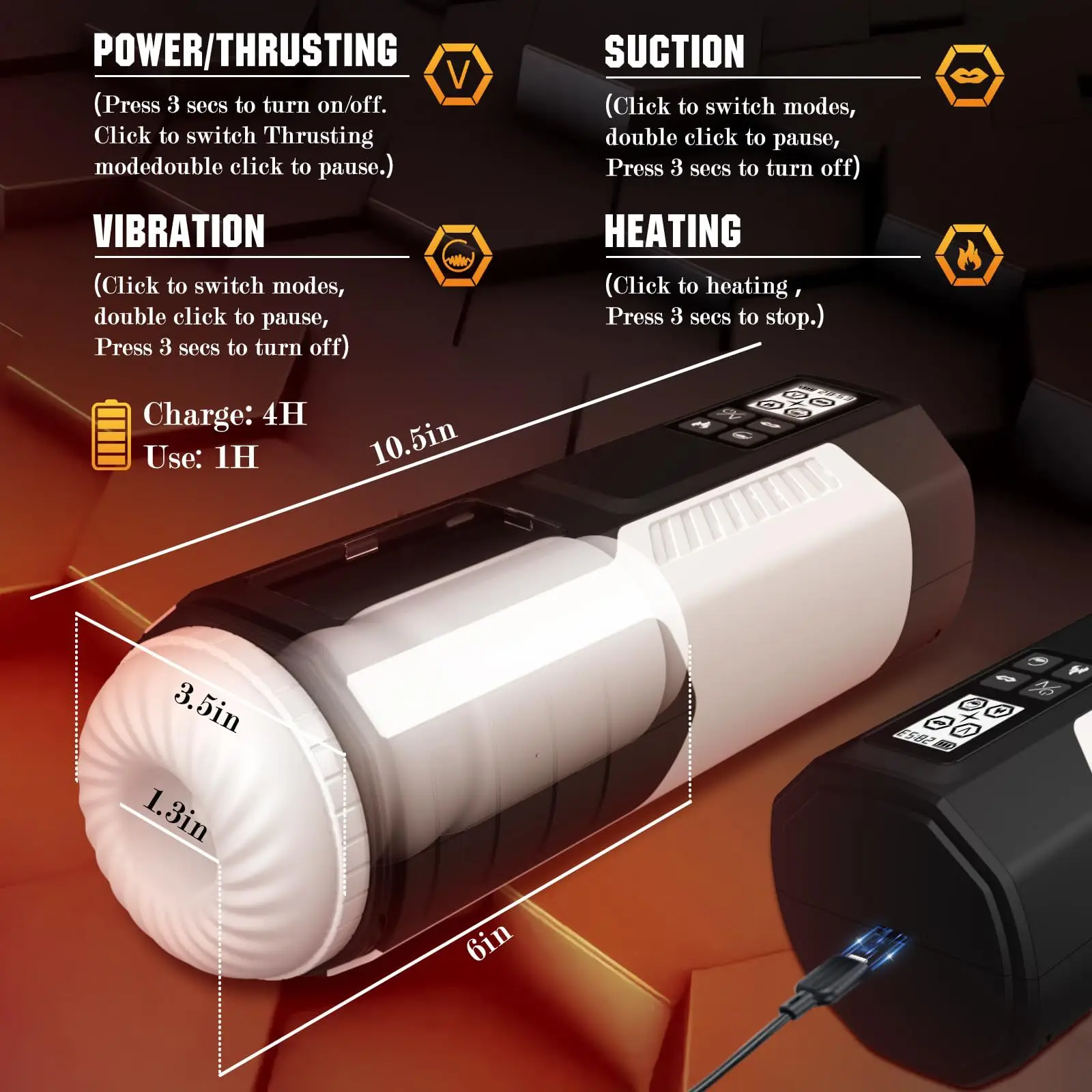 Powerful Multi-Fruit Thunder Wind Cup Male Masturbator with Gentle Sucking Super Vibraition Heating & LCD Features