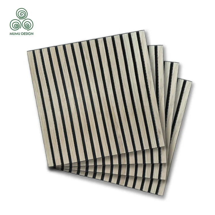 MUMU 3D Decorative Easy Install Soundproof Wooden Fiber Pattern Cork Acoustic Slat Wood Wall Panel Felt