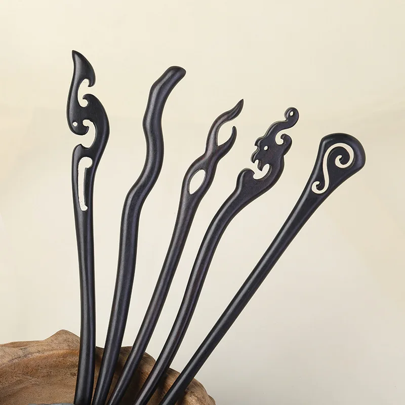 Оптовая продажа черная лесная шпилька для волос в китайском стиле Новый головной убор деревянная девочек