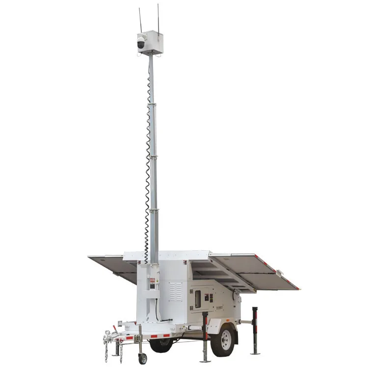 Construction Site Portable Alarm Solar Powered Camera Trailer Wifi Outdoor  Panel Security Camera Telescopic Camera Mast