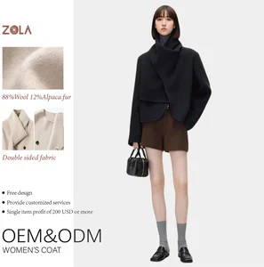 Handmade Customized Eco-Friendly Keep Warm Women's Alpaca Fur Coat Winter Woolen Outerwear Button Decorated Casual Scarf Short