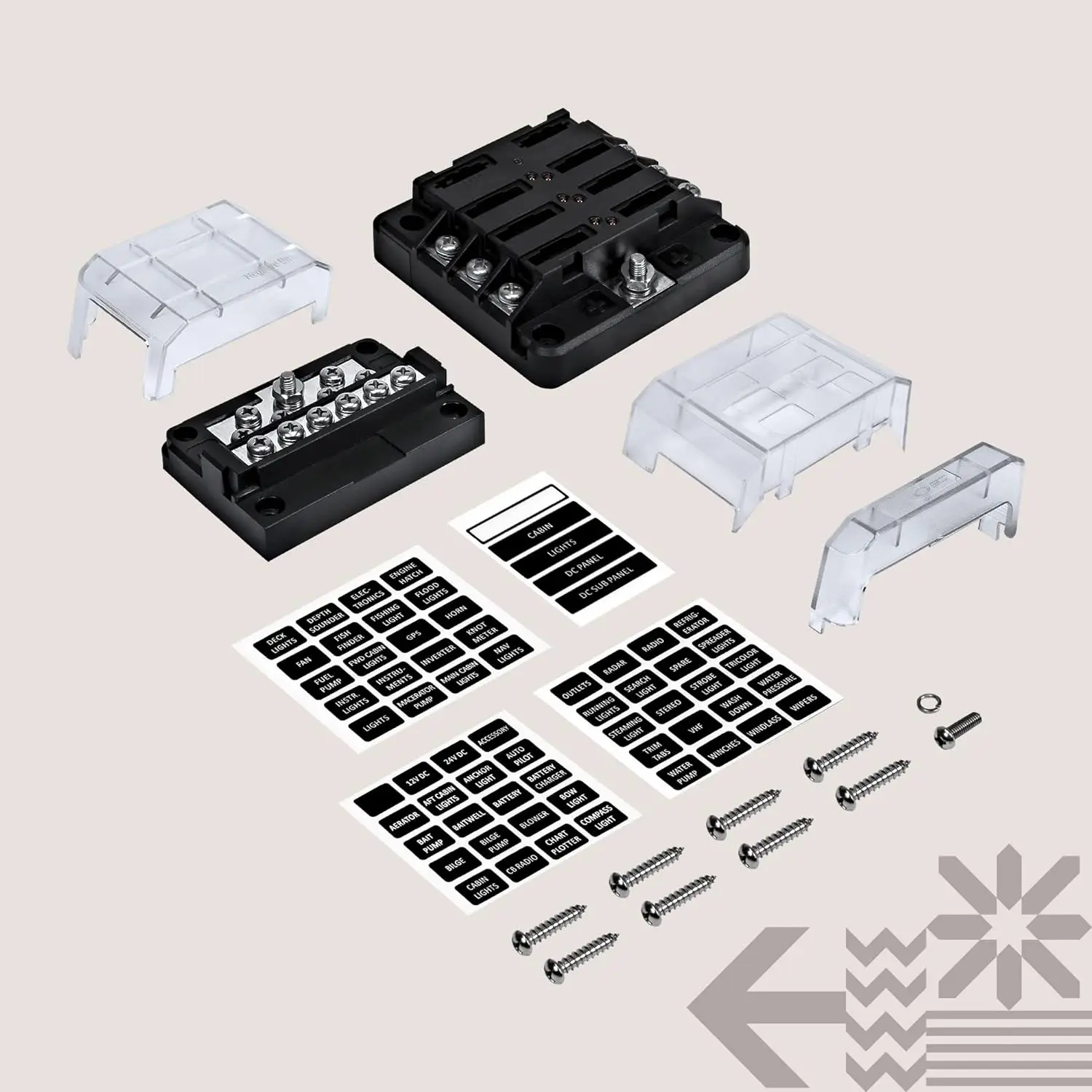 6 Way Fuse Box with 12 Ground Negative Busbar for 12V - 32V DC 100 Amp ...