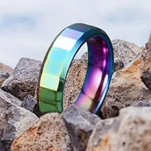 Custom Style Tungsten Steel Ring 6MM Rainbow Colorful Plated Jewelry for Men in Stock
