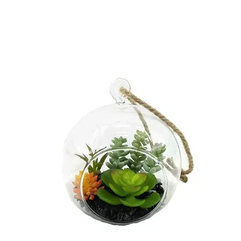 Top Selling Glass Pendant Of Green Artificial Plants For Home And Office Decoration