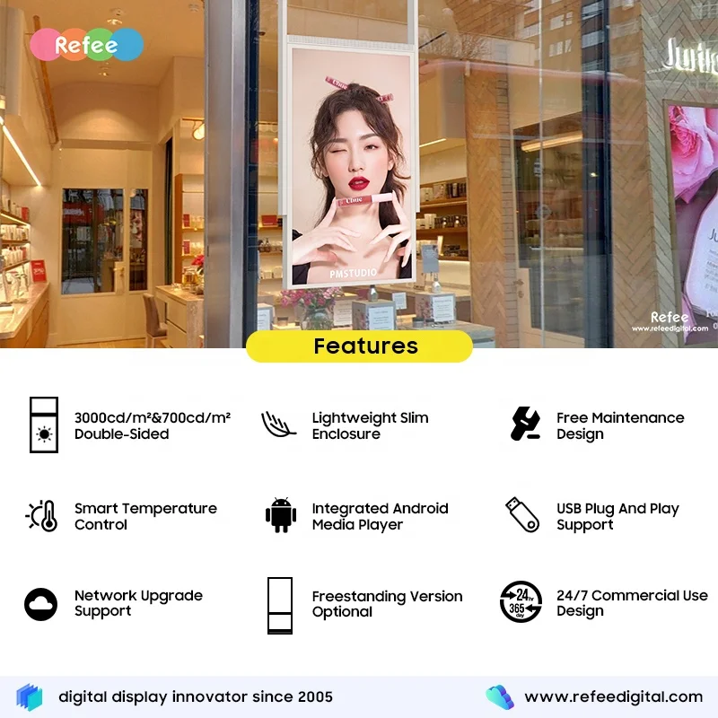 Highlight Window Facing Display LCD Double Screen Ceiling Hanging Digital Signage and Displays TV Monitor Android Advertisement