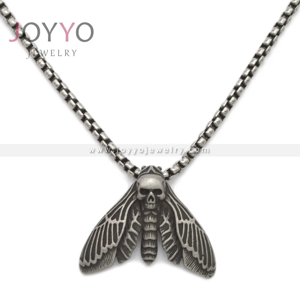 Collana con ciondolo a forma di farfalla con teschio a testa di morte in stile Punk per uomo catena in acciaio inossidabile 316L gioielli con amuleto di moda all'ingrosso