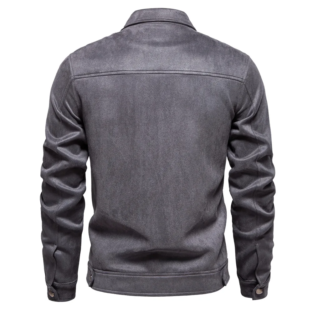 Men's Suede Jacket Solid Colour Lapel Casual Outdoor Autumn Coat_voghion.com