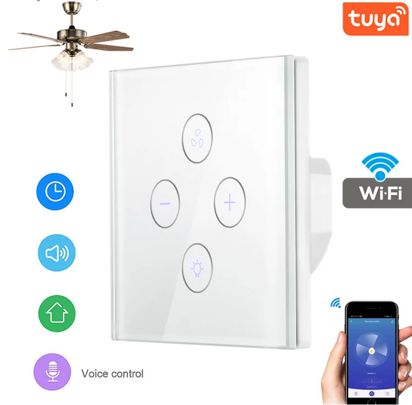 New Touch Panel Smart Fan Light Switch Tuya App Remote Speed Control Voice Wifi Ceiling Fan