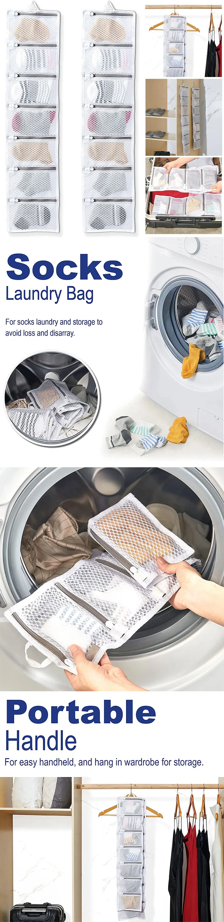 14pocket Paired Washing Drying Storing Need Not Clips Sock Laundry Bag