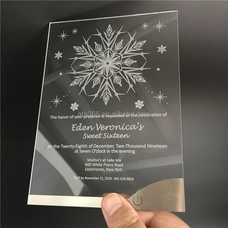 1 Luxury LED Invitation Card Custom Unique Acrylic Light Wedding Card with Envelope Box Laser Cut Wedding Invitation Card