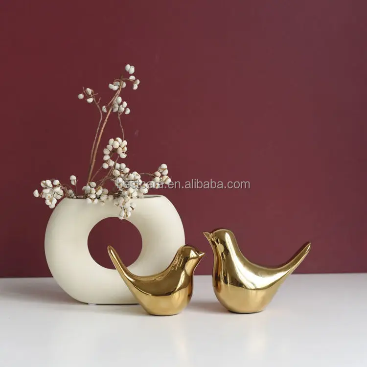 Nordic creative bookshelf ornaments ceramic golden bird statue home decoration living room decor pieces