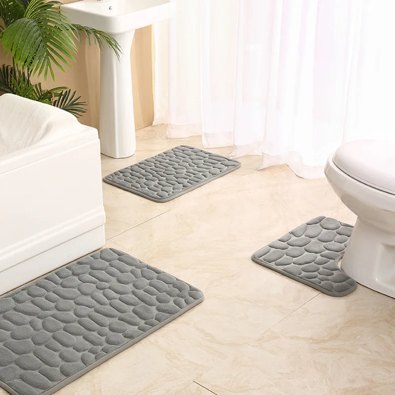 New Arrival Goethite Pattern Soft Three-Piece Set U Shape Anti-slip Super Absorbent Bath Mat for Toilet Bathtub Edge manufacture