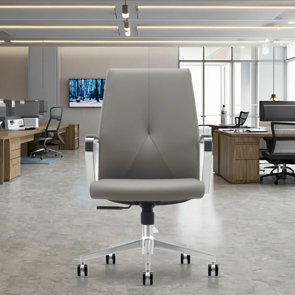 Comfortable Modern Ergonomic Executive Leather Home Office Chair with Adjustable Height and Aluminium Base 4