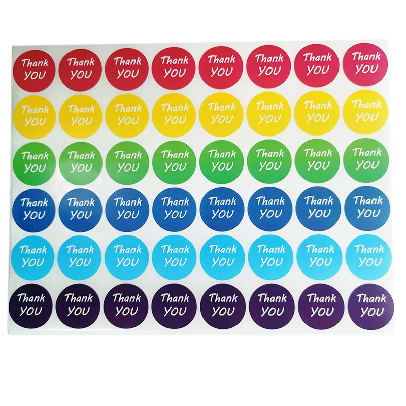 30mm 48pcs/Sheet PET Thank You Labels Circle Thanksgiving Day Adhesive Stickers Eco-Friendly Waterproof Business Gift Packaging