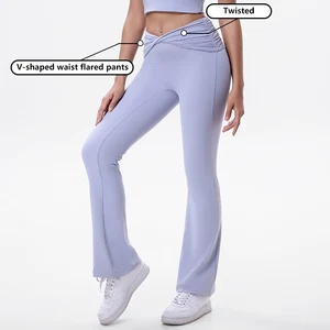 Sports Fitness Yoga Leggings Suppliers Twisted V-Shaped Waist Flared Pants Leggings for Women Butter Soft Fashion Yoga Pants