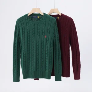 Men's Cotton Wool Pullover Ralph Sweater with Turtle Neck Embroidered Logo Cable Knit Pattern Anti-Shrink Feature for Autumn
