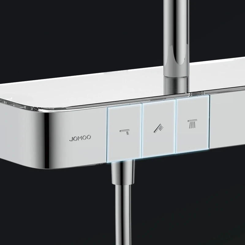 JOMOO Push Button Control Thermostatic Rainfall Shower Set 3 Funtion Shower Faucet Wall-mounted Shower Mixer System With Shelf
