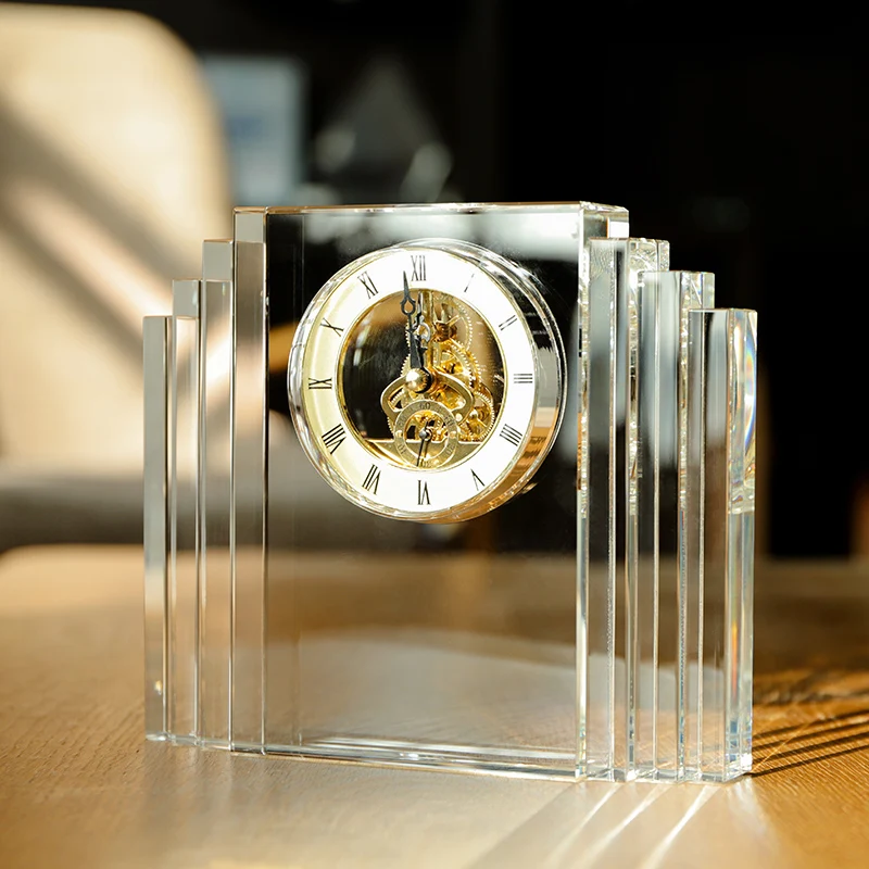 Modern Creative Crystal Clock Living Room Office Ornaments Craft Customized Logo Business Souvenir Gifts